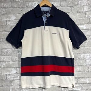Vintage Tommy Hilfiger Men's Large Short Sleeve Polo Shirt. Textured. Colorblock